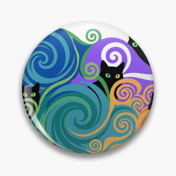 Item preview, Peeking Black Cats Rainbow Swirl Pattern | Whimsical Psychedelic Cat Art designed and sold by The Sandy Design Store.