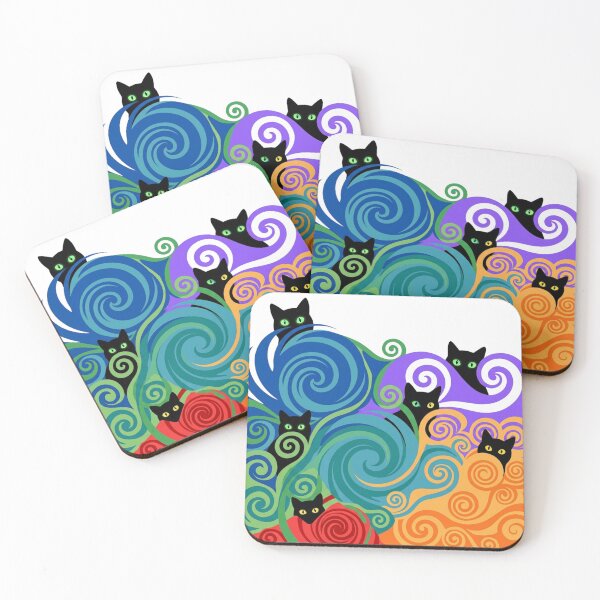 Item preview, Peeking Black Cats Rainbow Swirl Pattern | Whimsical Psychedelic Cat Art designed and sold by The Sandy Design Store.