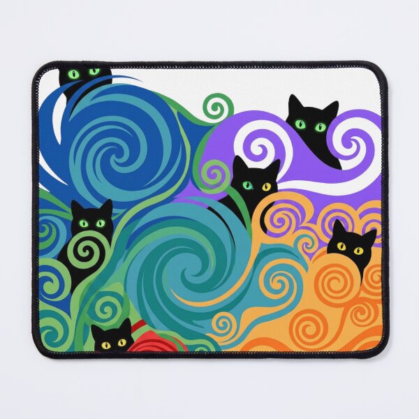 Item preview, Peeking Black Cats Rainbow Swirl Pattern | Whimsical Psychedelic Cat Art designed and sold by The Sandy Design Store.