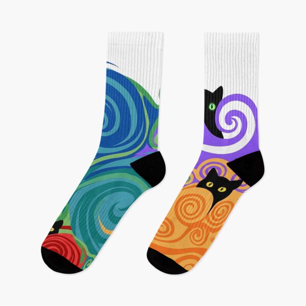 Item preview, Peeking Black Cats Rainbow Swirl Pattern | Whimsical Psychedelic Cat Art designed and sold by The Sandy Design Store.