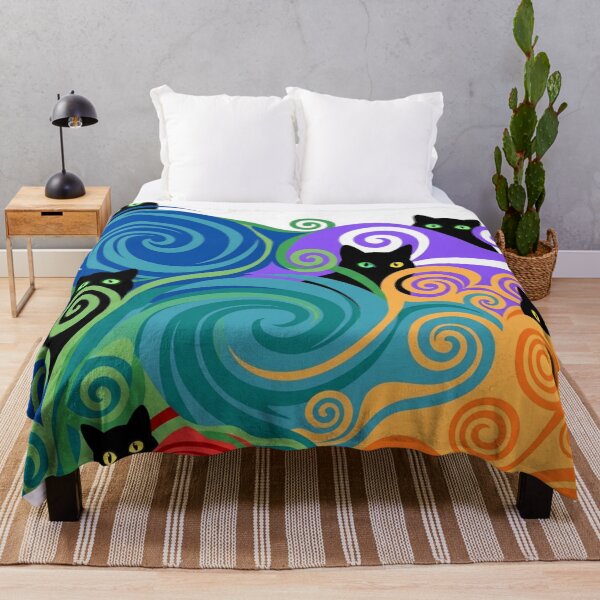 Item preview, Peeking Black Cats Rainbow Swirl Pattern | Whimsical Psychedelic Cat Art designed and sold by The Sandy Design Store.