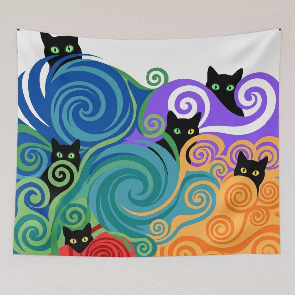 Item preview, Peeking Black Cats Rainbow Swirl Pattern | Whimsical Psychedelic Cat Art designed and sold by The Sandy Design Store.