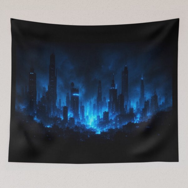 Item preview, Cyberpunk Neon Blue City Fog Night Art designed and sold by irfanshikh.