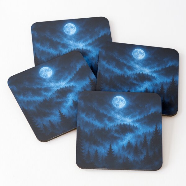 Item preview, Moonlit Pine Forest Blue Mist Mystical Art designed and sold by irfanshikh.