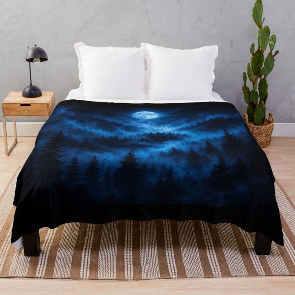 Item preview, Moonlit Pine Forest Blue Mist Mystical Art designed and sold by irfanshikh.