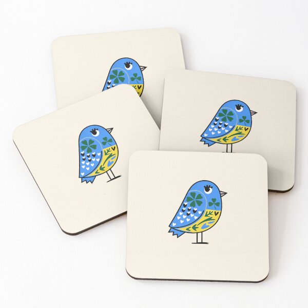 Item preview, Lucky Blue Folk Bird Art | Whimsical Scandinavian Bird Illustration designed and sold by Filora Atelier | Bird Art.