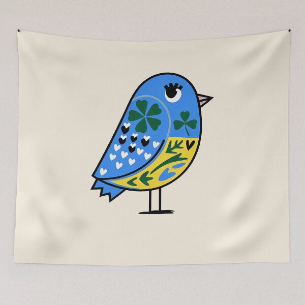 Item preview, Lucky Blue Folk Bird Art | Whimsical Scandinavian Bird Illustration designed and sold by Filora Atelier | Bird Art.