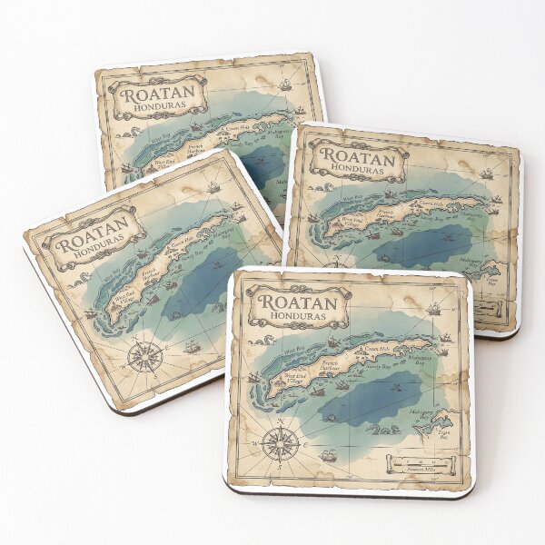 Item preview, Roatan Map Vintage Nautical Treasure Art designed and sold by DuckOddity.