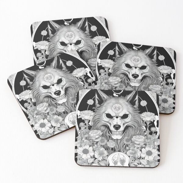 Item preview, Occult Werewolf Wolf Skull Floral Engraving designed and sold by DarkOriginArts.