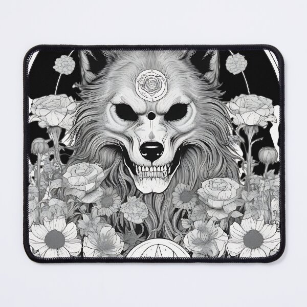 Item preview, Occult Werewolf Wolf Skull Floral Engraving designed and sold by DarkOriginArts.