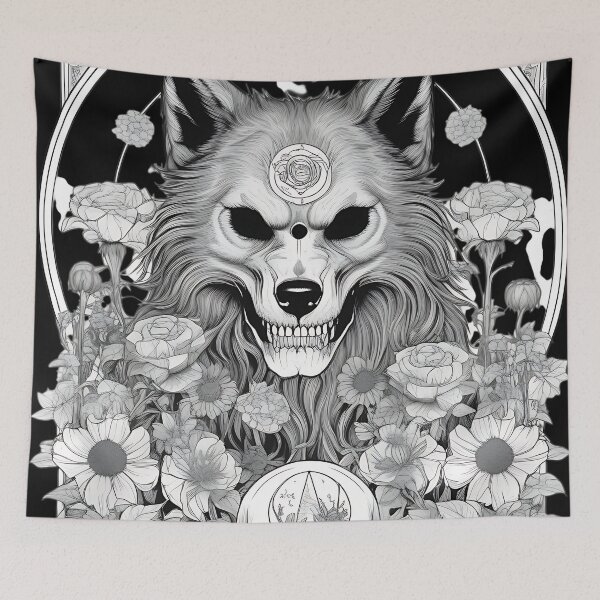 Item preview, Occult Werewolf Wolf Skull Floral Engraving designed and sold by DarkOriginArts.