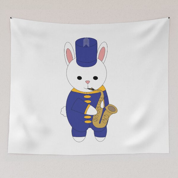 Item preview, Cute Bunny Marching Band Saxophone Player in Blue designed and sold by ValeriesGallery.