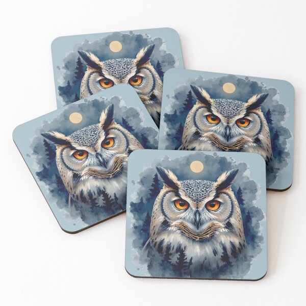 Item preview, Mystical Owl Watercolor Art | Moonlit Forest Owl Illustration designed and sold by Biedroneczka.
