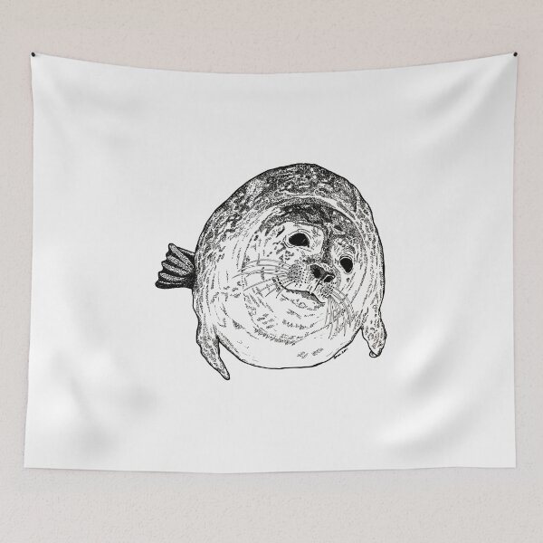 Item preview, Harbour seal art  hand drawn pen and ink, ocean animal lover gift designed and sold by schandorffdk.