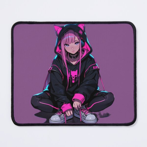 Item preview, Neon Anime Catgirl Black Hoodie designed and sold by AnimDream .