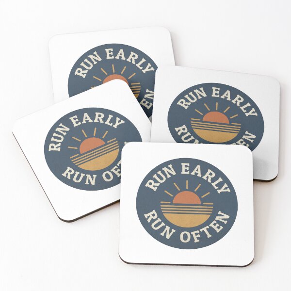 Item preview, Run Early Run Often – Vintage Running Badge Design | Sunrise Runner Art designed and sold by Morning-Miles-Co.