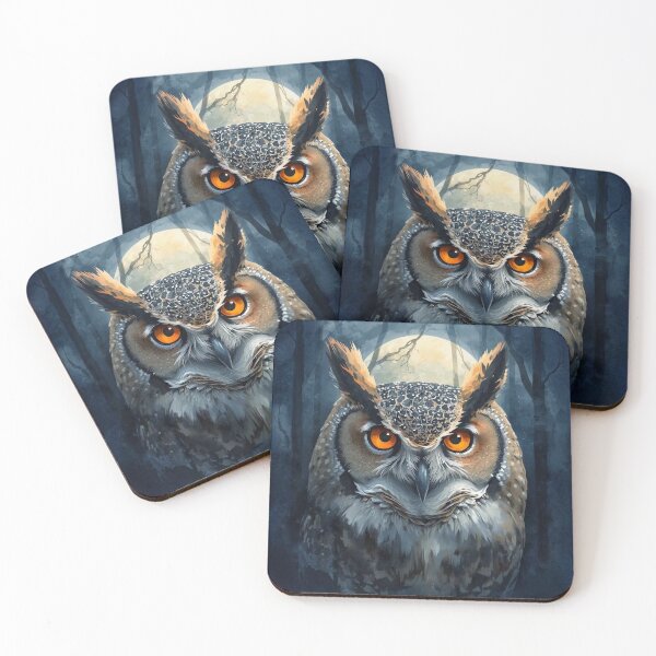 Item preview, Moon Watcher Owl Illustration | Mystical Celestial Watercolor Owl designed and sold by Biedroneczka.