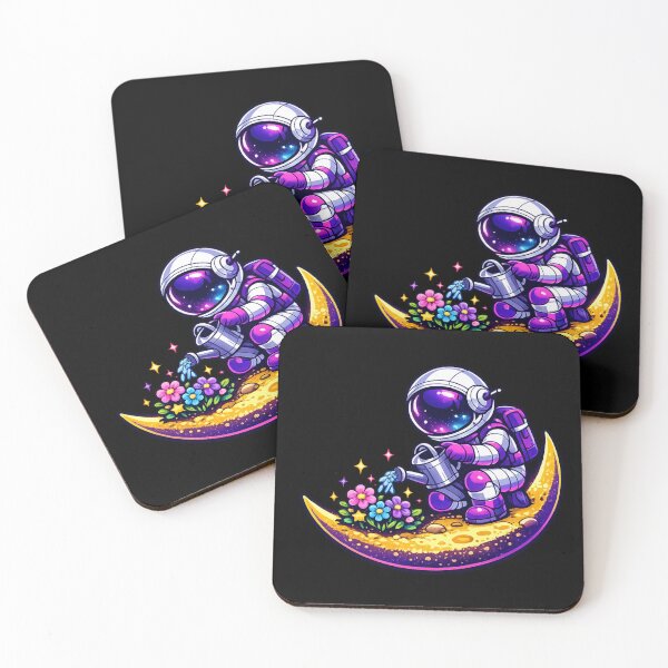 Item preview, Moon Garden — Cute Astronaut Watering Flowers on Crescent Moon | Space Kawaii Art designed and sold by ArtoryWorks.