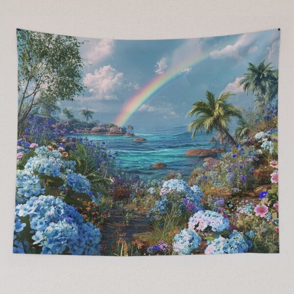 Item preview, Beautiful ocean seascape with rainbow and flowers designed and sold by dcrc.