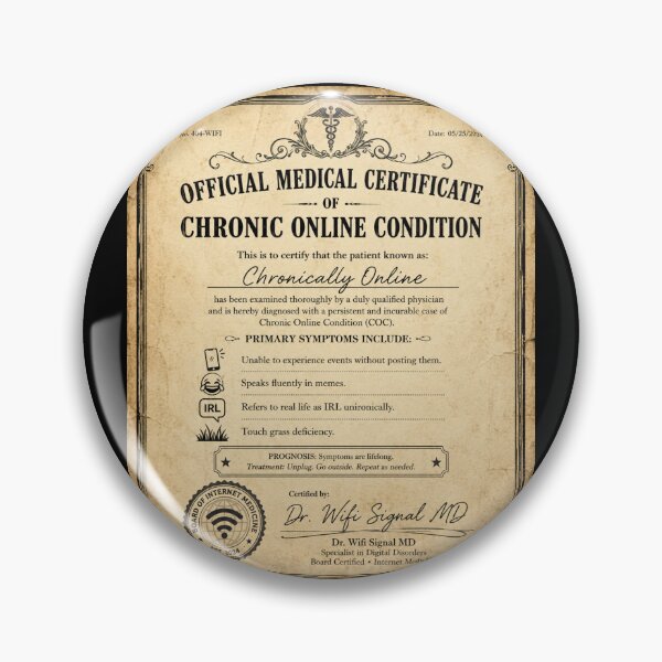 Artikelvorschau, Offizielles ärztliches Attest für chronisch Online-Symptome – Lustige Vintage-Diagnose-Illustration | Geschenk mit Internet-Humor entworfen und verkauft von irfanshikh.