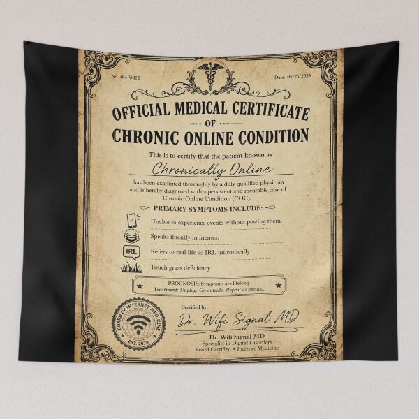 Item preview, Official Chronically Online Medical Certificate – Funny Vintage Diagnosis Art | Internet Humor Gift designed and sold by irfanshikh.