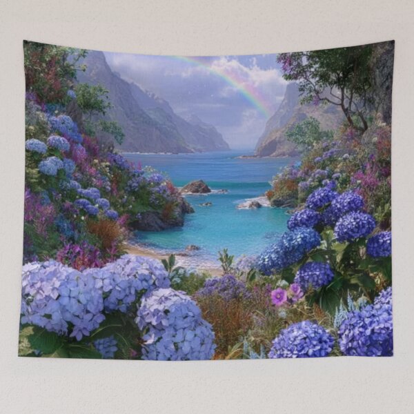 Item preview, Beautiful ocean seascape with rainbow and flowers designed and sold by dcrc.