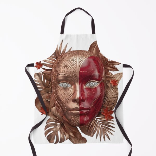 Item preview, Luxury Crimson Mask Wall Art – Mythic Red Metallic Face Botanical Design designed and sold by MonaRose_Art.
