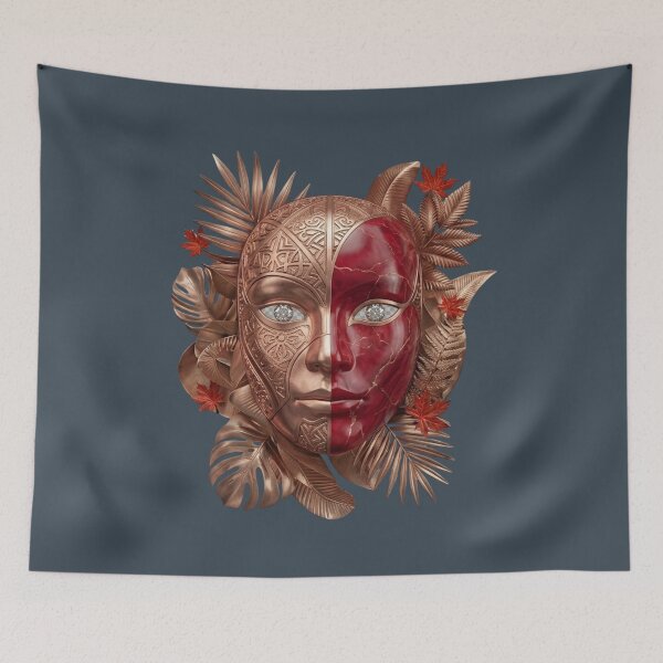Aperçu de l'œuvre Décoration murale Masque Cramoisi de Luxe – Motif botanique rouge métallique mythique créée et vendue par MonaRose_Art.