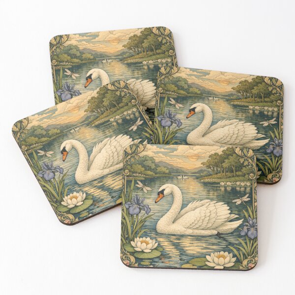 Item preview, Elegant art nouveau white watercolor swan  designed and sold by hollycooper.