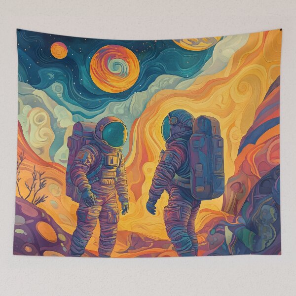 Item preview, Psychedelic Astronauts Exploring Abstract Cosmic Planet designed and sold by LuminousFoundry.