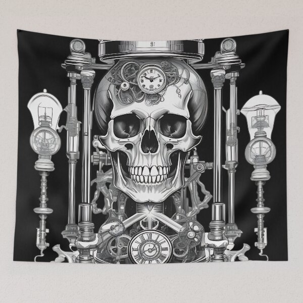 Item preview, Steampunk Clockwork Skull Vintage Laboratory Engraving designed and sold by DarkOriginArts.