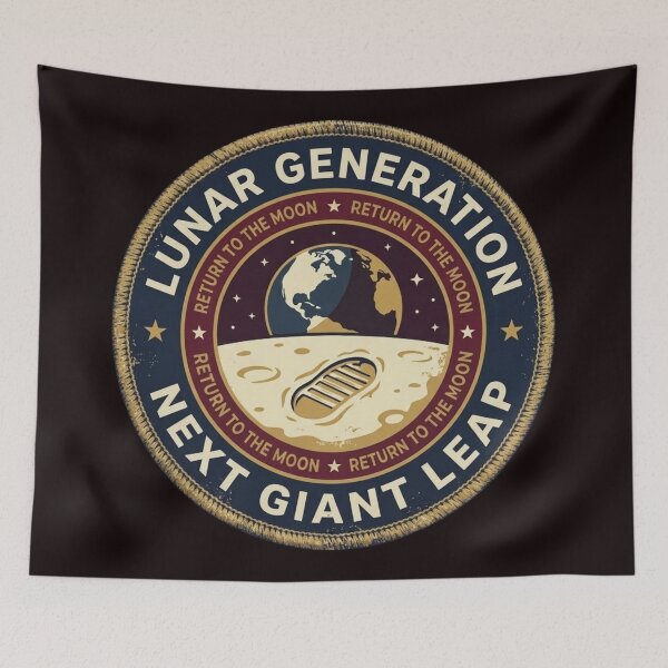 Item preview, Lunar Generation Badge Retro Moon Mission Patch designed and sold by CalmCapy Co.