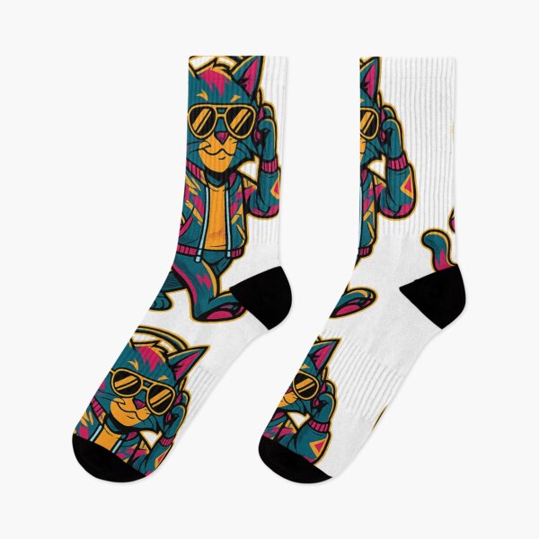 Item preview, Retro DJ Cat Neon Style Funny Cartoon Design designed and sold by arifali786.