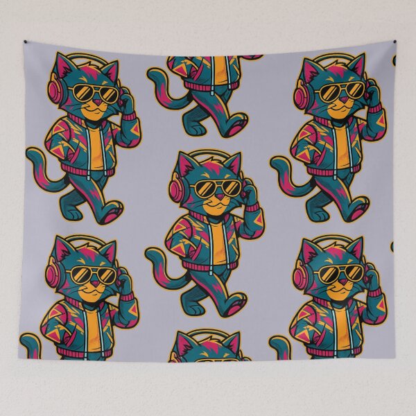 Item preview, Retro DJ Cat Neon Style Funny Cartoon Design designed and sold by arifali786.
