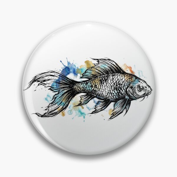 Item preview, Sketch fish with Watercolor Ink Splashes designed and sold by MolinezjArt.