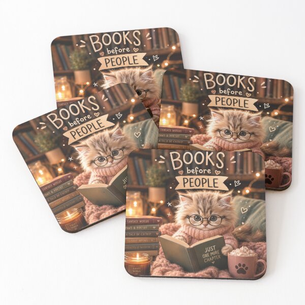 Item preview, Cozy Bookworm Kitten – Books Before People Cute Reading Cat designed and sold by 4TinyPaws.