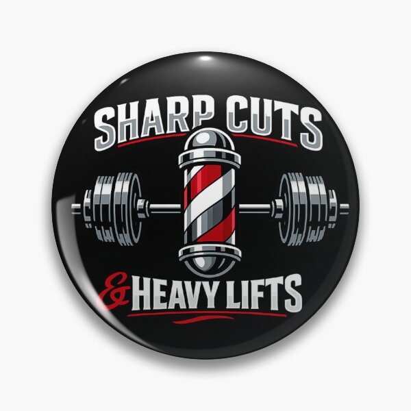 Item preview, Sharp Cuts Heavy Lifts – Barber Gym Logo, Barbell Barber Pole Design, Strength Lifestyle Graphic designed and sold by Ladys-Gents.