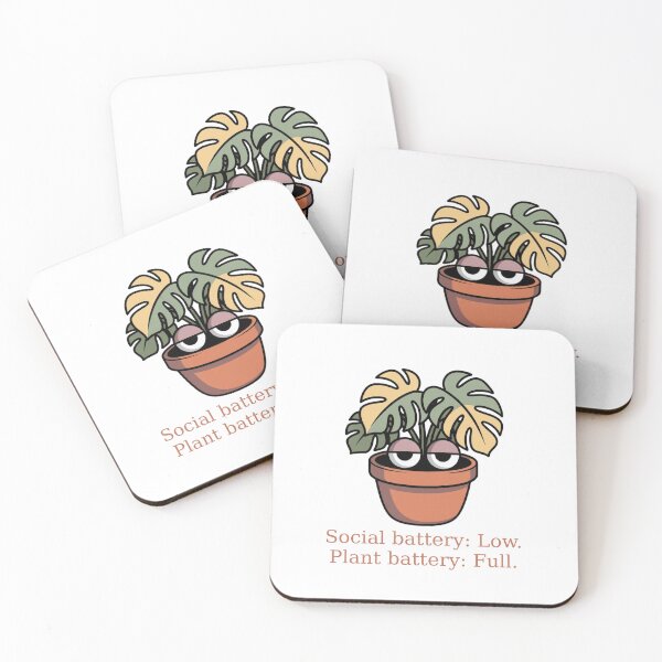 Item preview, Social Battery Low Plant Battery Full: Cute Kawaii Monstera Introvert Illustration designed and sold by Colorful-Garden.