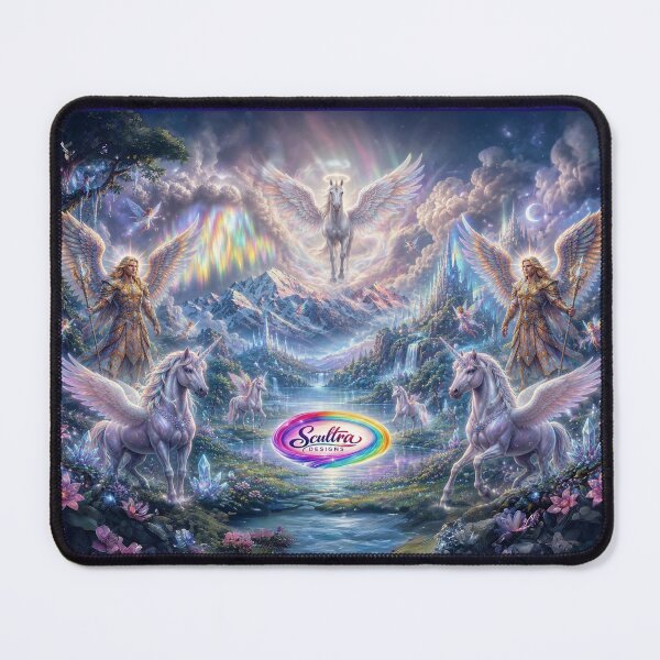 Item preview, Angelic Pegasus Unicorns and Celestial Guardians Landscape designed and sold by SCULTRADESIGNS.
