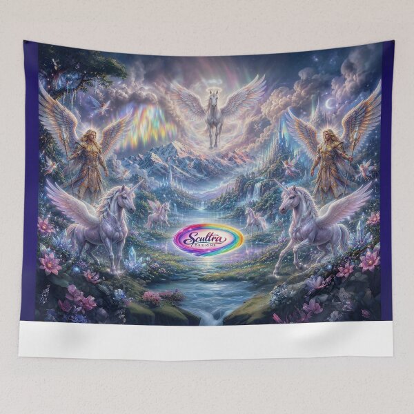 Item preview, Celestial Guardians of the Aurora Realm, Angelic Unicorn Fantasy Landscape designed and sold by SCULTRADESIGNS.