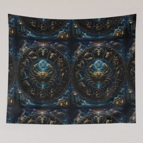 Item preview, Cancer Zodiac Fantasy Dark Art Celestial Crab Poster designed and sold by Zodiac Celestial Art.