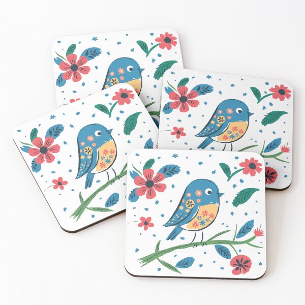 Item preview, Scandinavian Floral Bird Art Print | Botanical Folk Bird Illustration designed and sold by Filora Atelier | Bird Art.