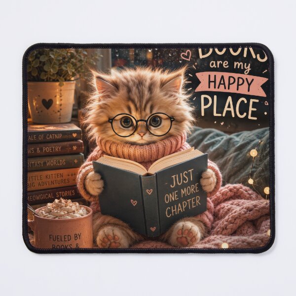 Item preview, Books Before People – Cozy Bookworm Kitten Reading by Candlelight designed and sold by 4TinyPaws.