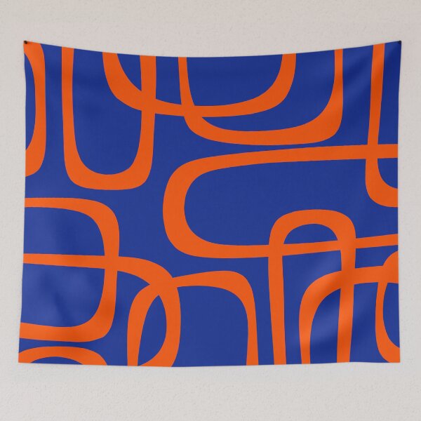 Item preview, Mid Century Modern Bold Abstract Fine Loops Pattern in Bright Blue and Orange designed and sold by kierkegaard.