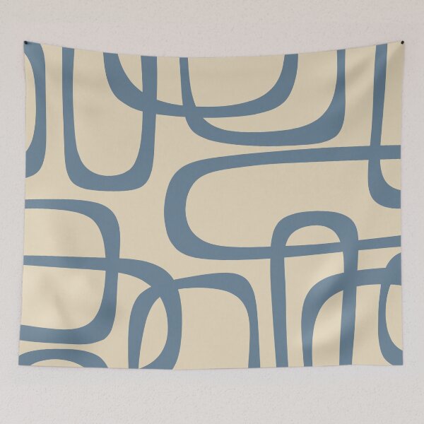 Item preview, Mid Century Modern Minimalist Fine Loops Pattern in Faded Indigo Blue and Beige designed and sold by kierkegaard.