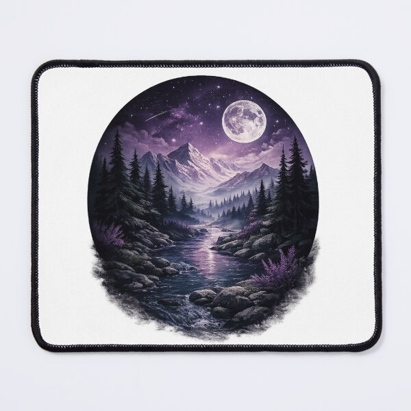 Item preview, Mystic Purple Moon Mountain Landscape | Dreamy Night Forest Aesthetic designed and sold by afr-saad.