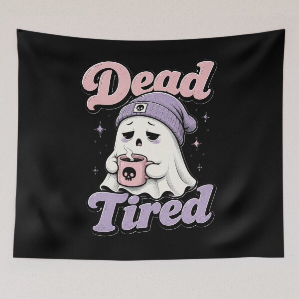 Item preview, “Dead Tired” Cute Ghost Coffee Lover Funny Halloween T-Shirt designed and sold by BlackBoneArt.