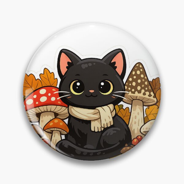Item preview, Cottagecore Black Cat with Mushrooms designed and sold by digital.stickerperso.com.