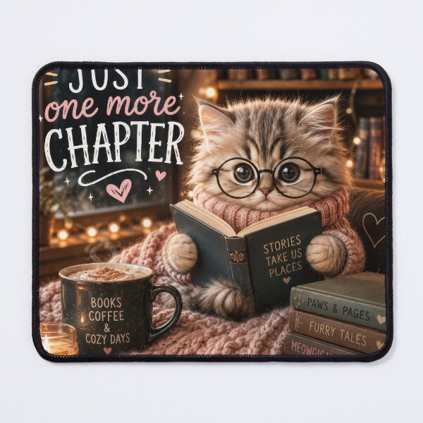 Item preview, Books Are My Happy Place – Cozy Reading Kitten with Coffee designed and sold by 4TinyPaws.