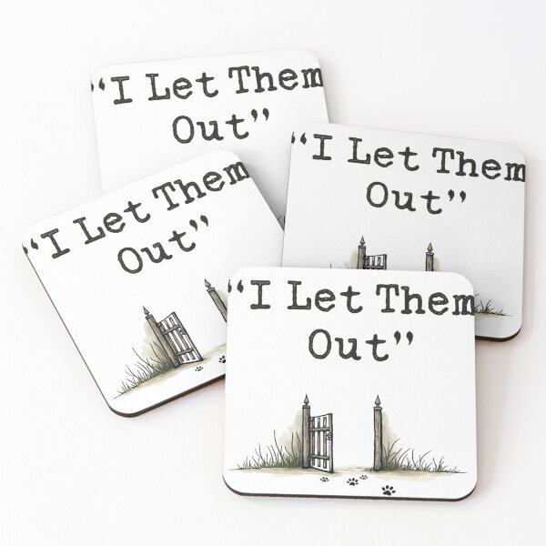 Item preview, I let the dogs out with open gate, grass and paw prints designed and sold by Prints by Mat.